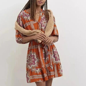 Anthropologie Porridge Isabel Mini Dress Womens Boho Flirty Breezy Ruffle Party